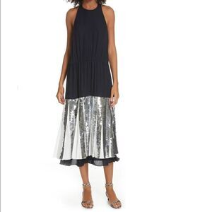 🔥💃Tibi Claude sequins layered halter silk Eve dress size 2